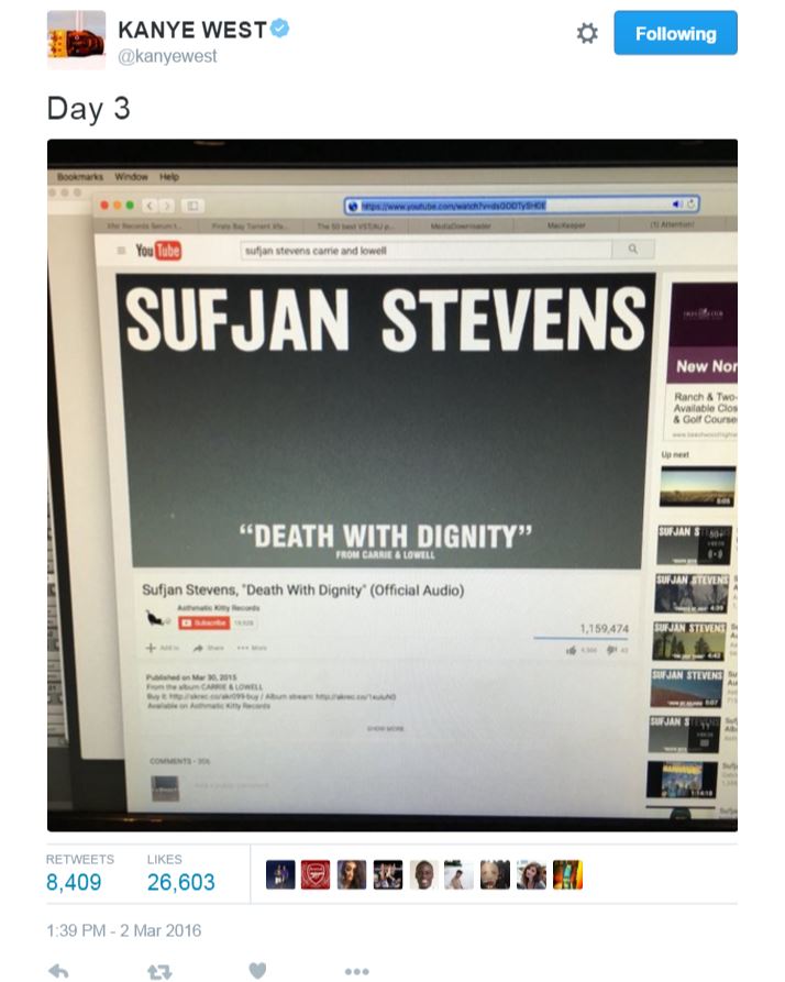 Kanye Sufjan Steven Tweet